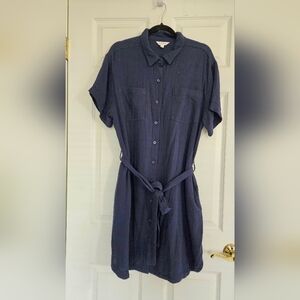 Navy Button-Front Shirt Dress